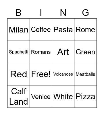 Italy Bingo Card