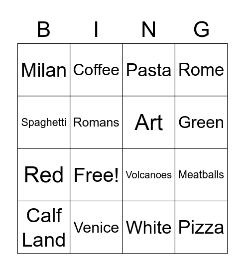 Italy Bingo Card