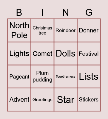 Holiday Bingo 20 Bingo Card