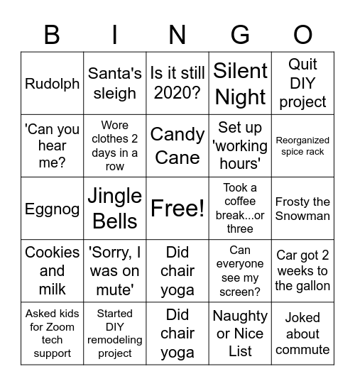 Remote Quarantine Holiday Bingo Card