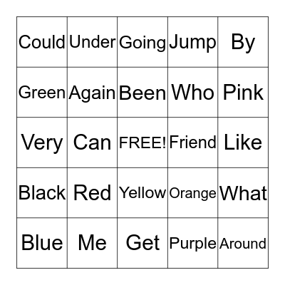 Bingo Sight Words Bingo Card