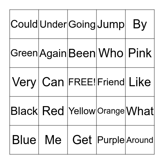 Bingo Sight Words Bingo Card