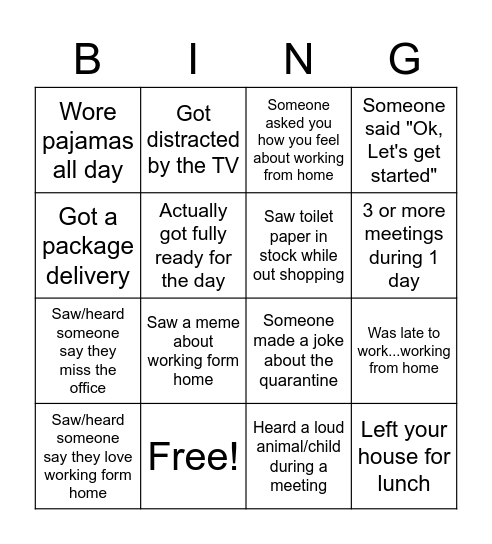 Work From Home BINGO! Bingo Card