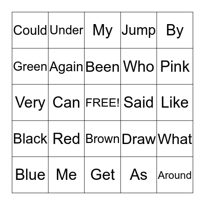 Bingo Sight Words Bingo Card