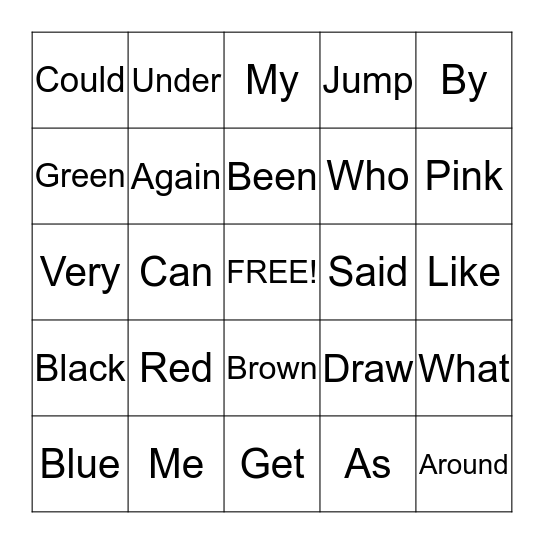 Bingo Sight Words Bingo Card