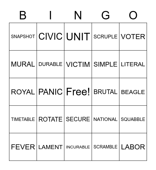 Untitled Bingo Card