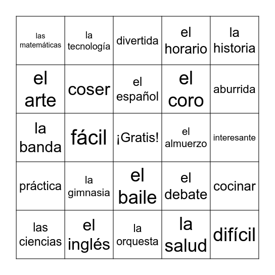 Las Clases de Escuela Bingo Card