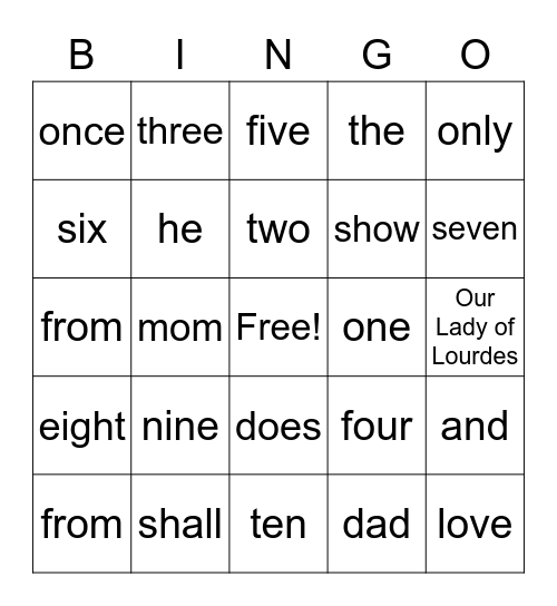 2nd Grade Bingo Card