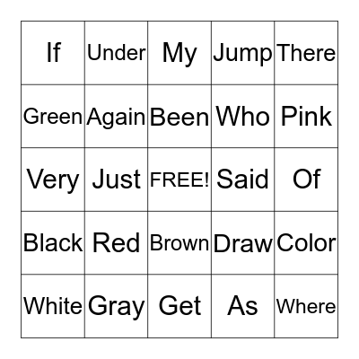 Bingo Sight Words Bingo Card