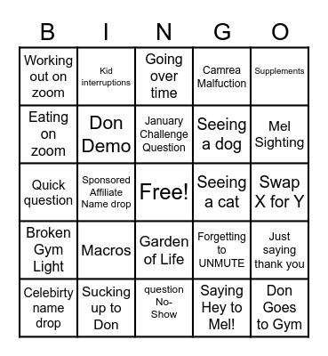 Don's Holiday Grind Bingo Card