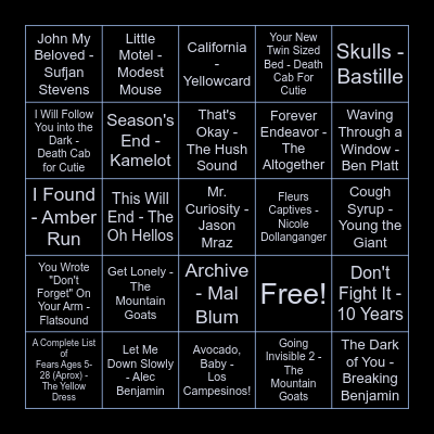 Favorite Songs: Martin Bingo Card