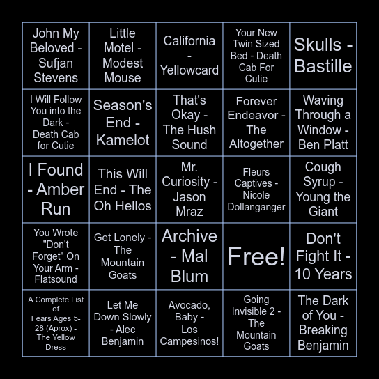 Favorite Songs: Martin Bingo Card