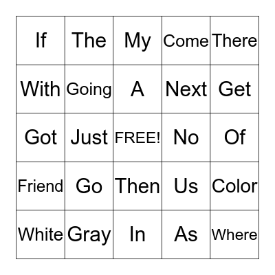 Bingo Sight Words Bingo Card