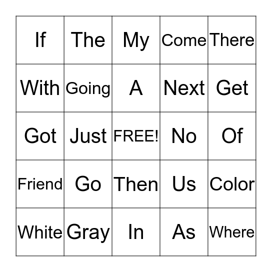 Bingo Sight Words Bingo Card
