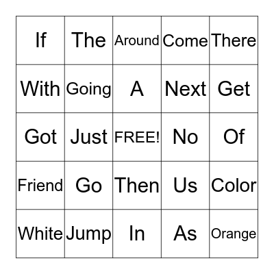 Bingo Sight Words Bingo Card