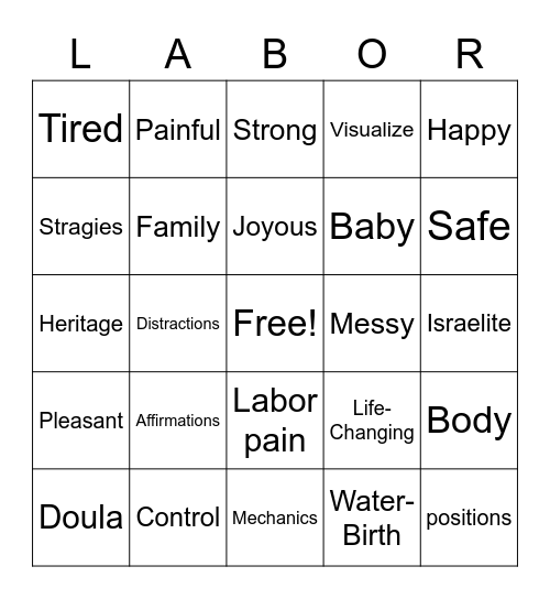 Labor Word Bingo Card