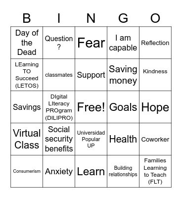 LEarning TO Succeed (LETOS) Bingo Card