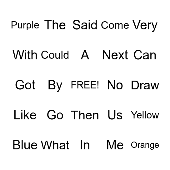 Bingo Sight Words Bingo Card