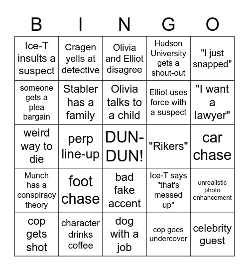 BINGO: LAW & ORDER DRINKING GAME Bingo Card