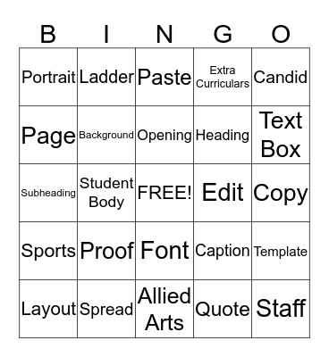 Yearbook Bingo Card