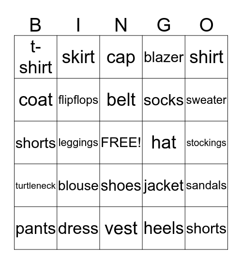 What are you wearing? Bingo Card