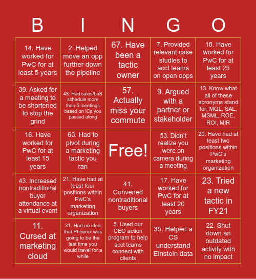 Year End Geo Bingo Card