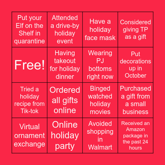 Christmas 2020 Bingo Card