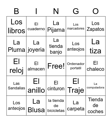 Spanish Shopping Bingo Card