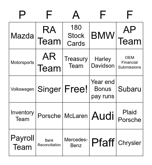 Pfaff Bingo Card