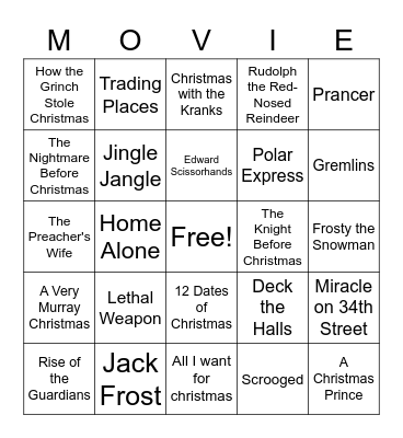 Holiday Movie BINGO Card