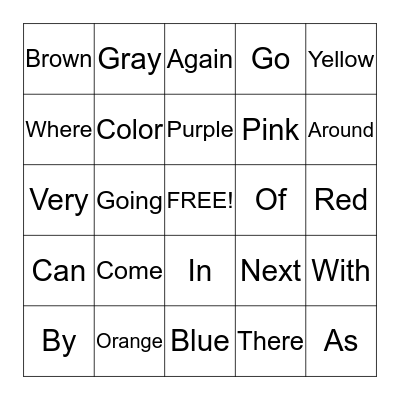 Sight Word Bingo Card