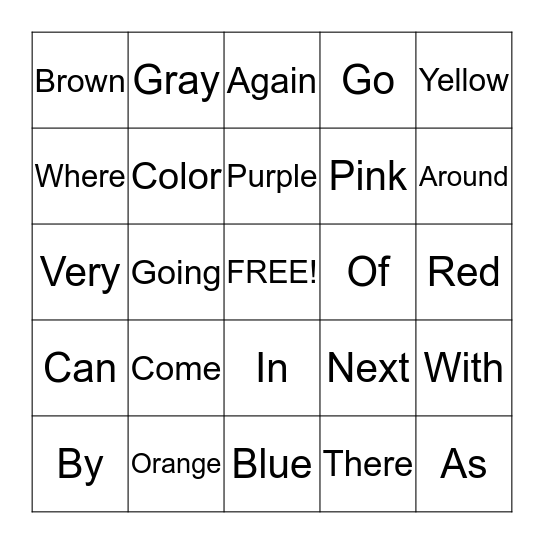 Sight Word Bingo Card
