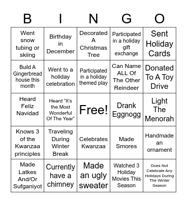 Winter Bingo Card