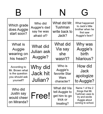 Wonder Bingo Card