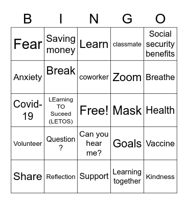 LEarning TO Succeed (LETOS) Bingo Card