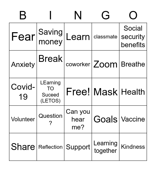 LEarning TO Succeed (LETOS) Bingo Card