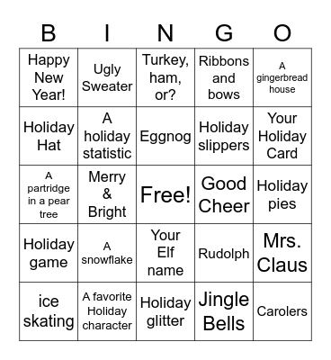 Holiday Bingo 4 of 4 Bingo Card