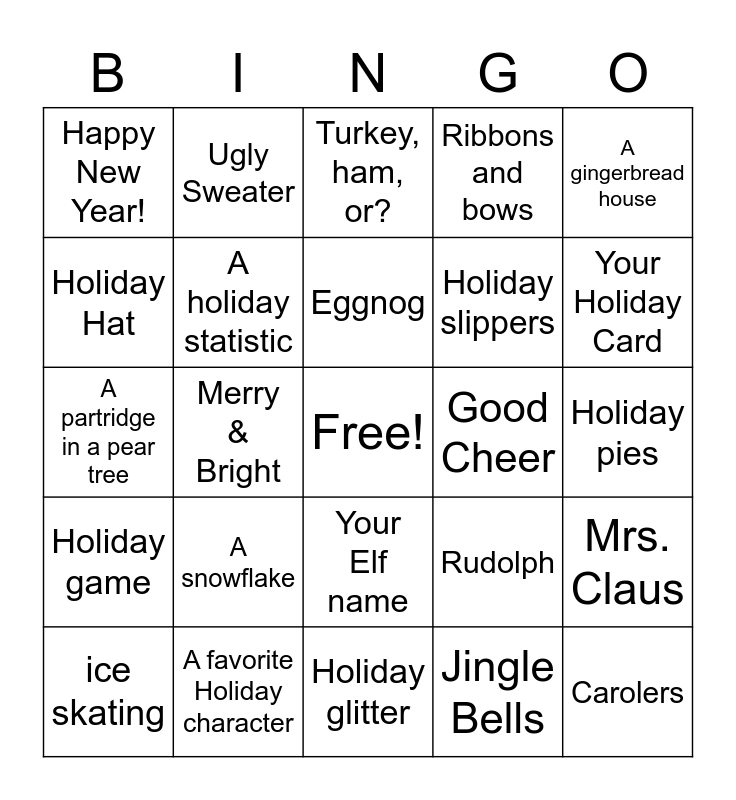 Holiday Bingo 4 of 4 Bingo Card
