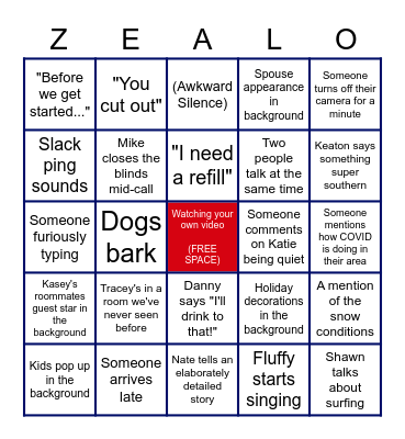 Zeal Holiday Bingo Card