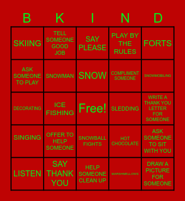 KINDNESS WINTER BINGO Card