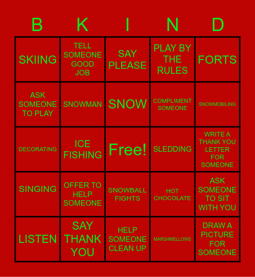 KINDNESS WINTER BINGO Card