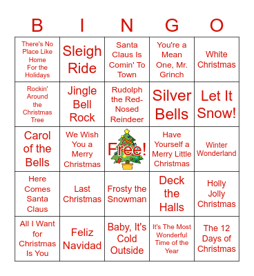 Christmas Songs Bingo Card