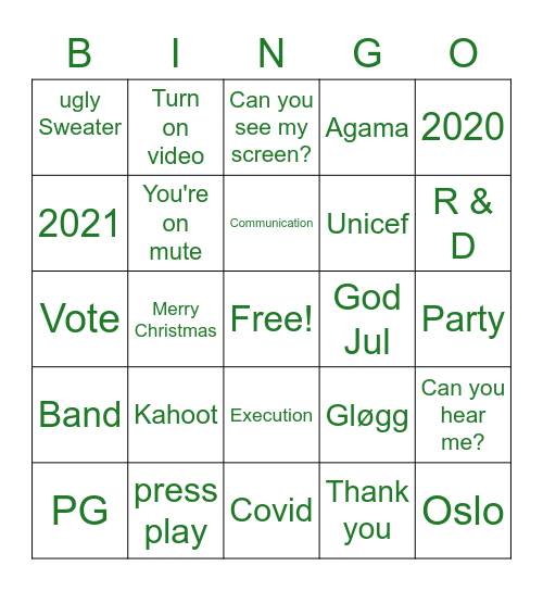 Christmas Party Bingo Card