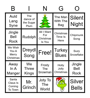 Holiday Songs Bingo Card