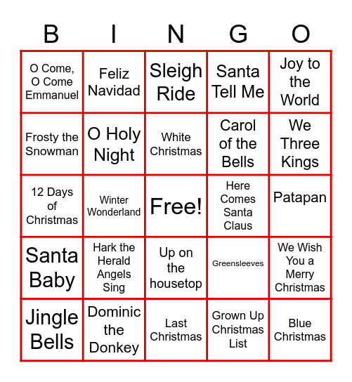 Super- Duper Christmas Carol Extravaganza Bingo Card