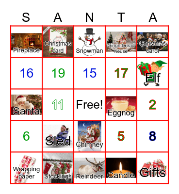 Christmas Vocabulary Bingo Card