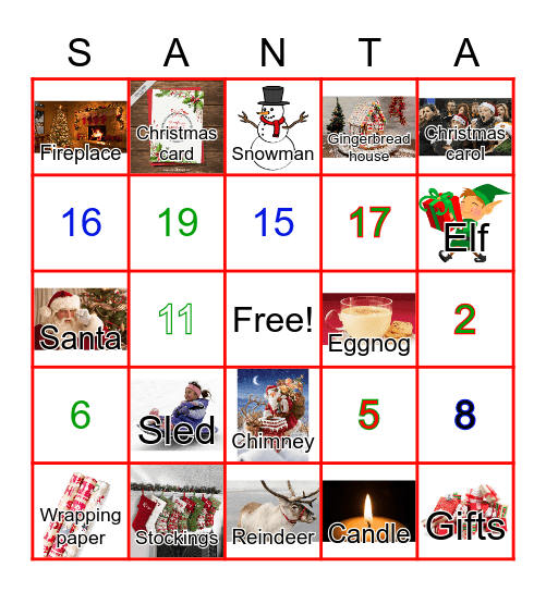 Christmas Vocabulary Bingo Card