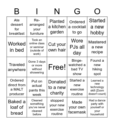 MALT 2020 Bingo Card