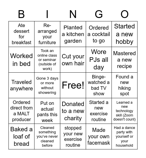 MALT 2020 Bingo Card