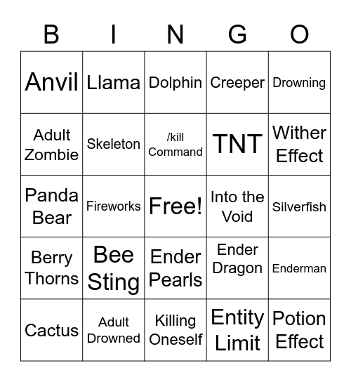 Slade Death Bingo Card